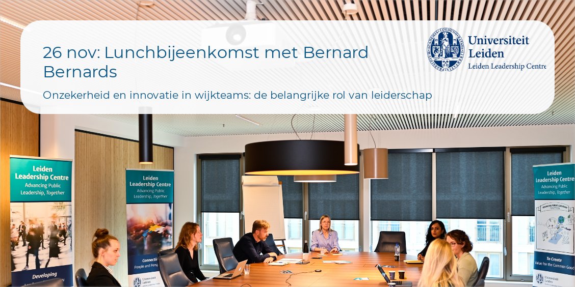 Vergeet je niet aan te melden voor de online #lunchbijeenkomst op vrijdag 26 november! Bernard Bernards vertelt over #onzekerheid en #innovatie in Haagse Wmo-wijkteams: de belangrijke rol van #leiderschap. Moderatie door @Eduard_Schmidt. Lees hier meer: universiteitleiden.nl/nieuws/2021/10…