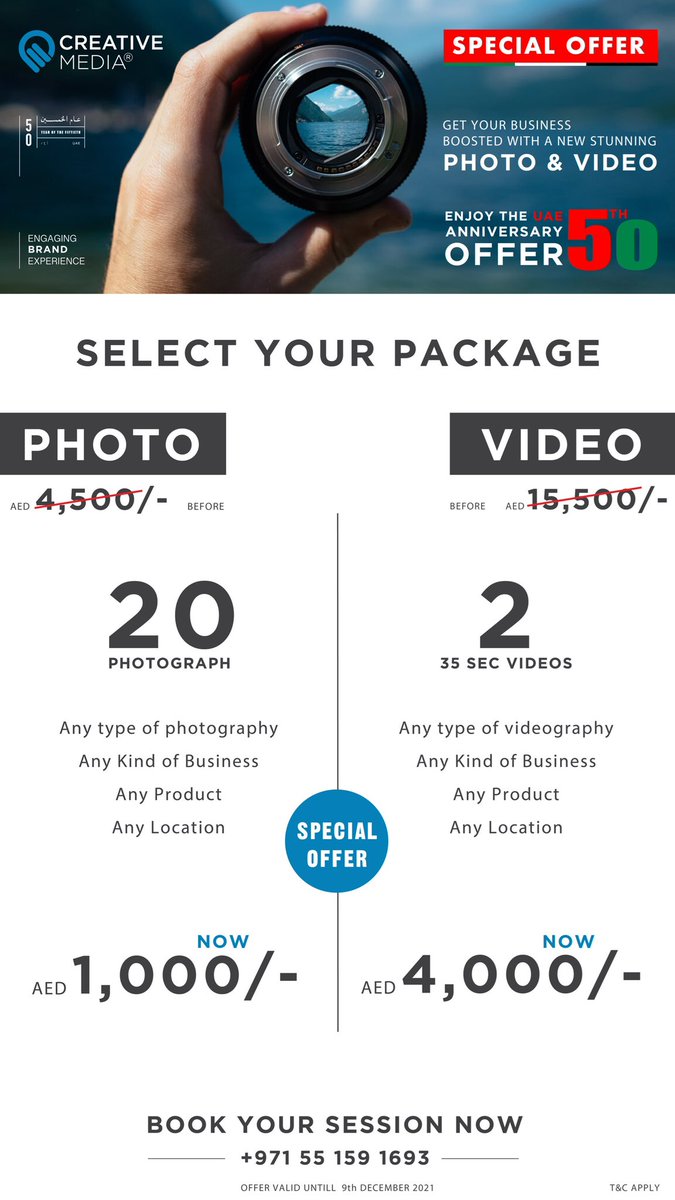 CreativeMediaAE's tweet photo. ENJOY THE #UAE 50th ANNIVERSARY #offer 
——————————-
SELECT YOUR PACKAGE 
.
.
.
.
.
.
.
#AbuDhabi #dubai #uae #الامارات #alain #sharjah #ajman #rak #uaebusiness #abudhabifood #dubaifood #coffee #newbusiness
#AbuDhabiGP #Expo2020 #UAENationalDay #UAE50 #offers #DubaiExpo2020 #uae50 https://t.co/R2zFs97It2