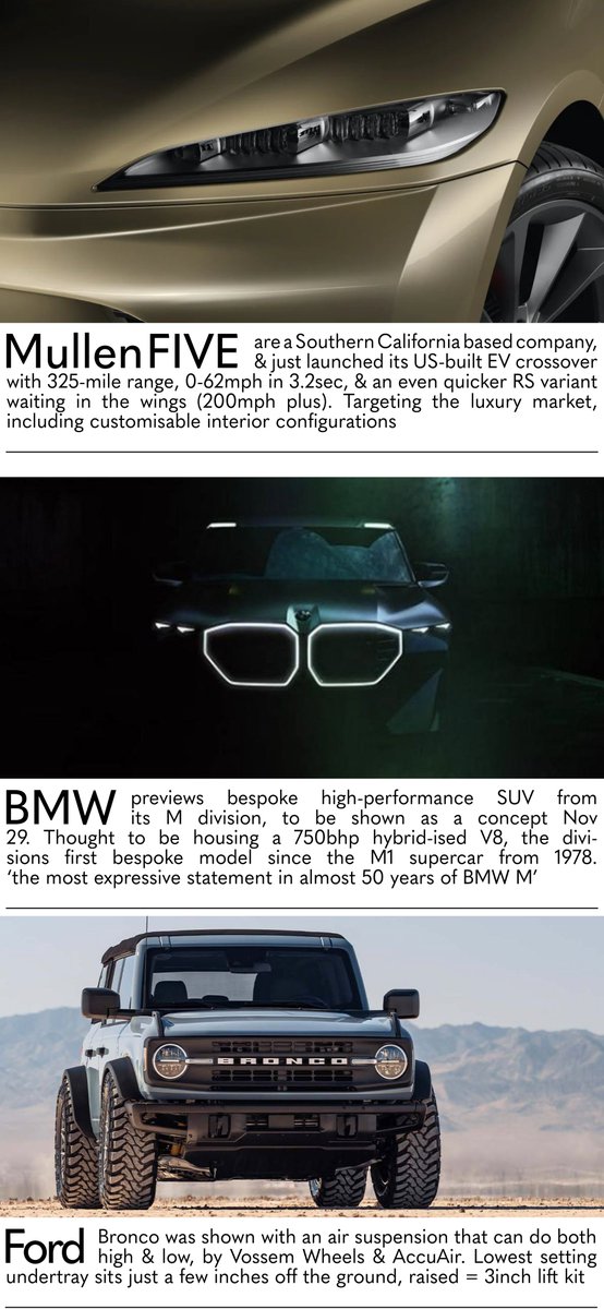 HopwoodDesign's tweet photo. Weekly Round Up // 47
#LandRover #Defender #TVR #Hyundai
#Iconic #Kia #EV9 #Mazda #CX50
#Renault #Air4 #MulleFIVE #BMW #mdivision
#Ford #Bronco #Bridgestone #michelin
#Sustainability #hybrid #electric
#futuradesign
@futuradesignltd
#create #believe https://t.co/rVm2S8Nv2a