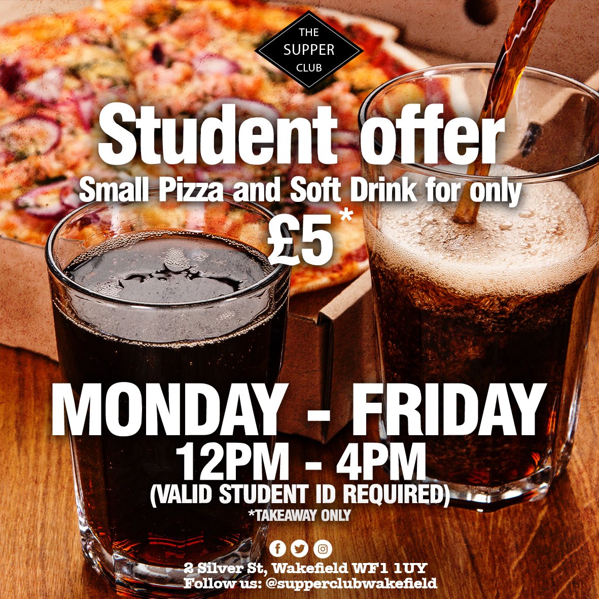 STUDENT OFFER‼ 🤩 Small Pizza and Soft Drink for only £5* 🍕🥤 ✨MONDAY - FRIDAY ✨ 🌟12PM -4PM🌟 (VALI
