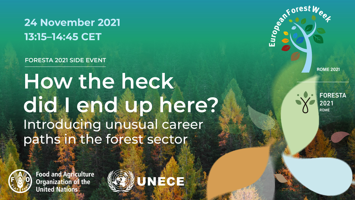 FAOForestry's tweet photo. Join us on 24 November at a #EuropeanForestWeek side event on unusual paths in the forest sector: How the heck did I end up here?
Learn more and register now: https://t.co/XLl704SxVd
@IFSAdotnet @UNECE #FutureofForests https://t.co/bvs0PsWnup