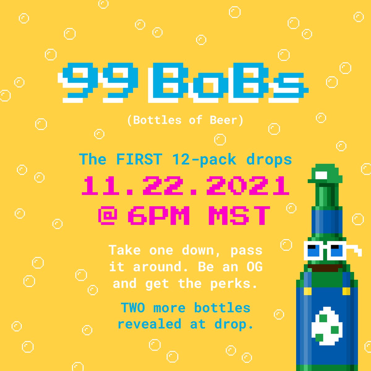 99bobsnft's tweet photo. One last reminder to not miss the first BoB drop! 6pm MST. Get in early on the worlds first #CCBnft (Crypto Craft Beer) movement. We're dreaming up all sorts of awesome things for these BoBs and we want you to be part of it. #algoFam $algo #algonft #algo #cryptoart https://t.co/qeUtF2JmJ5