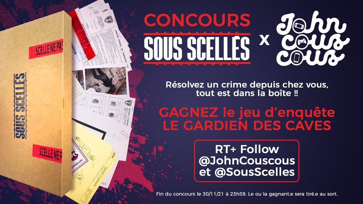 SousScelles's tweet photo. 🚨CONCOURS🚨 : Le détective @JohnCouscous vous propose de remporter un Gardien des Caves ! 🎁🕵️‍♀️

Pour ça, il vous suffit de RT ce tweet et de follow @JohnCouscous et Sous Scellés :)

Tirage au sort du ou de la grand.e gagant.e le 1er Décembre ! 🔥
Bonne chance :) https://t.co/1WP5NWAF98