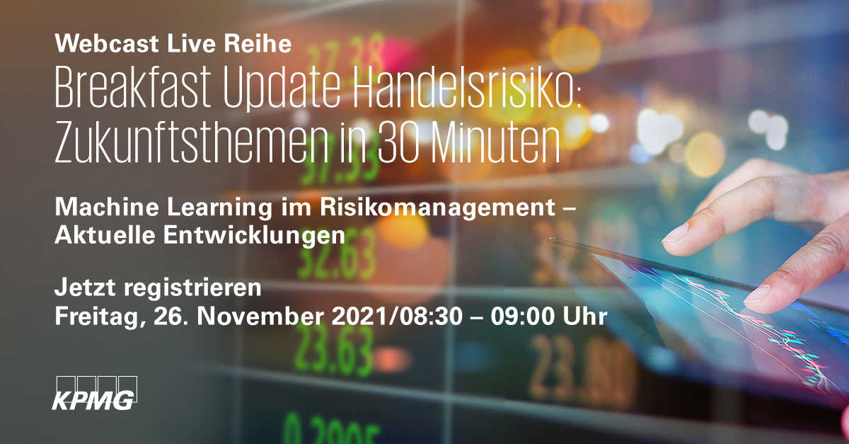 KPMG_DE's tweet photo. Machine Learning im #Risikomanagement von #Banken ist stark im Kommen. Einen Überblick über Anwendungen und aktuelle #Regulatorik gibt‘s in unserem Webcast Live am 26.11. von 8.30 Uhr bis 9 Uhr. Jetzt kostenfrei anmelden: https://t.co/IViouM7MDB #KPMG https://t.co/GGNsRHkTSD