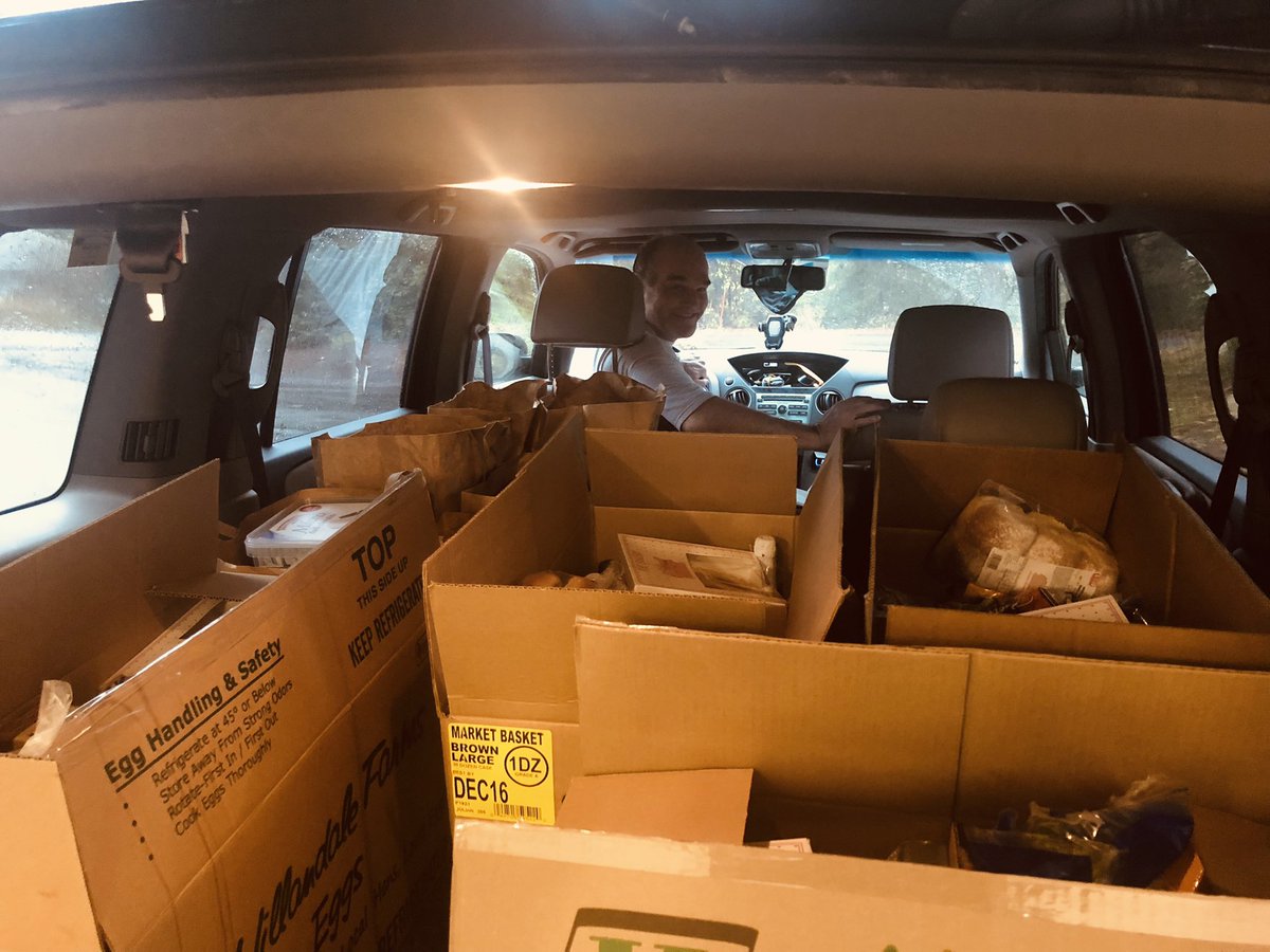 Troop 75’s Thanksgiving Meal Baskets on the way to Neighbors in Need. Complete Thanksgiving dinner for 4 local families.  #Thanksgiving #gratitude