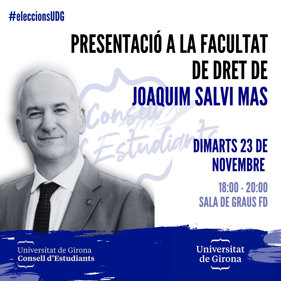 Estudiantat!
Veuen Demà 23 a les 18h a la sala de grau de dret a preguntar el que vulguis al candidat a Rector Quim Salvi