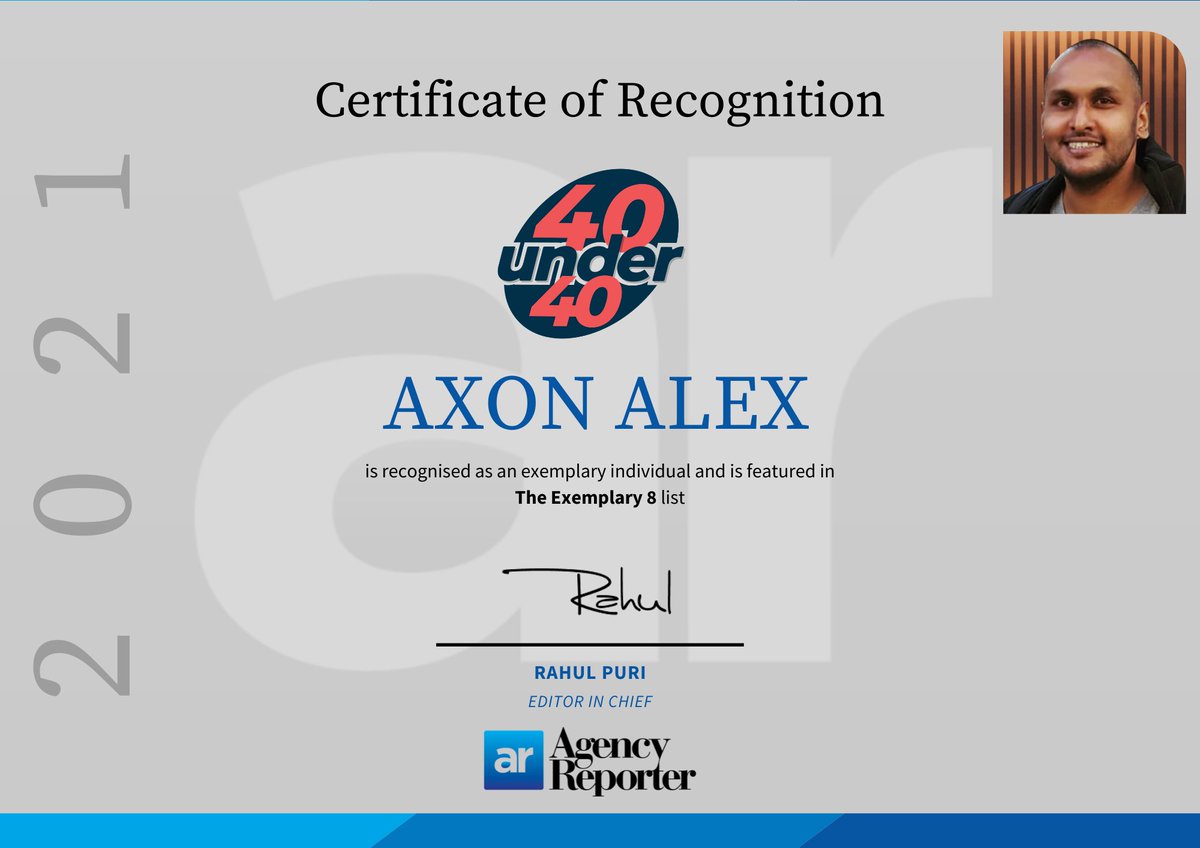 Congratulations <a href="/axon/">Axon Alex</a> of <a href="/jackintheboxww/">Jack in the Box WW</a> on being a part of the Exemplary 8 list at Agency Reporter’s 40 under 40- 3rd edition.
#AR40Under40