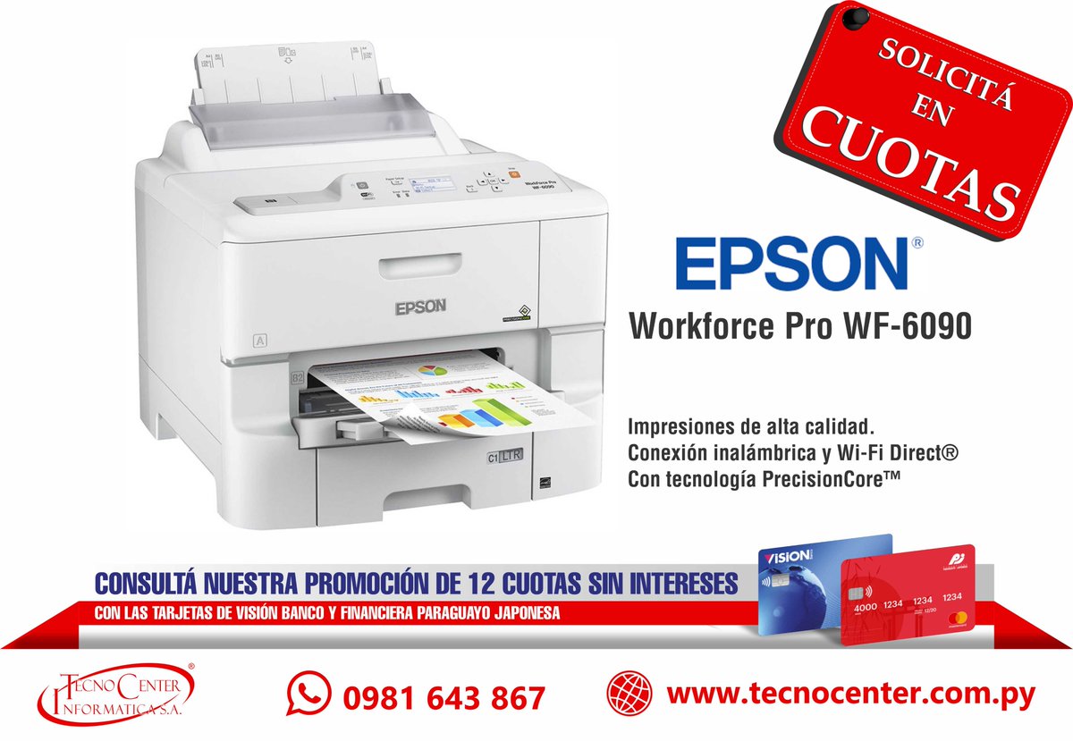 TecnoCenter_Py's tweet image. Rápida y super productiva. Impresora Epson WorkForce Pro WF-6090 Wi-Fi. Adquirila en cuotas de Gs. 252.000! WApp Directo 📲 0981643867

#Impresora #Epson #WorkForcePro #TecnocenterPy