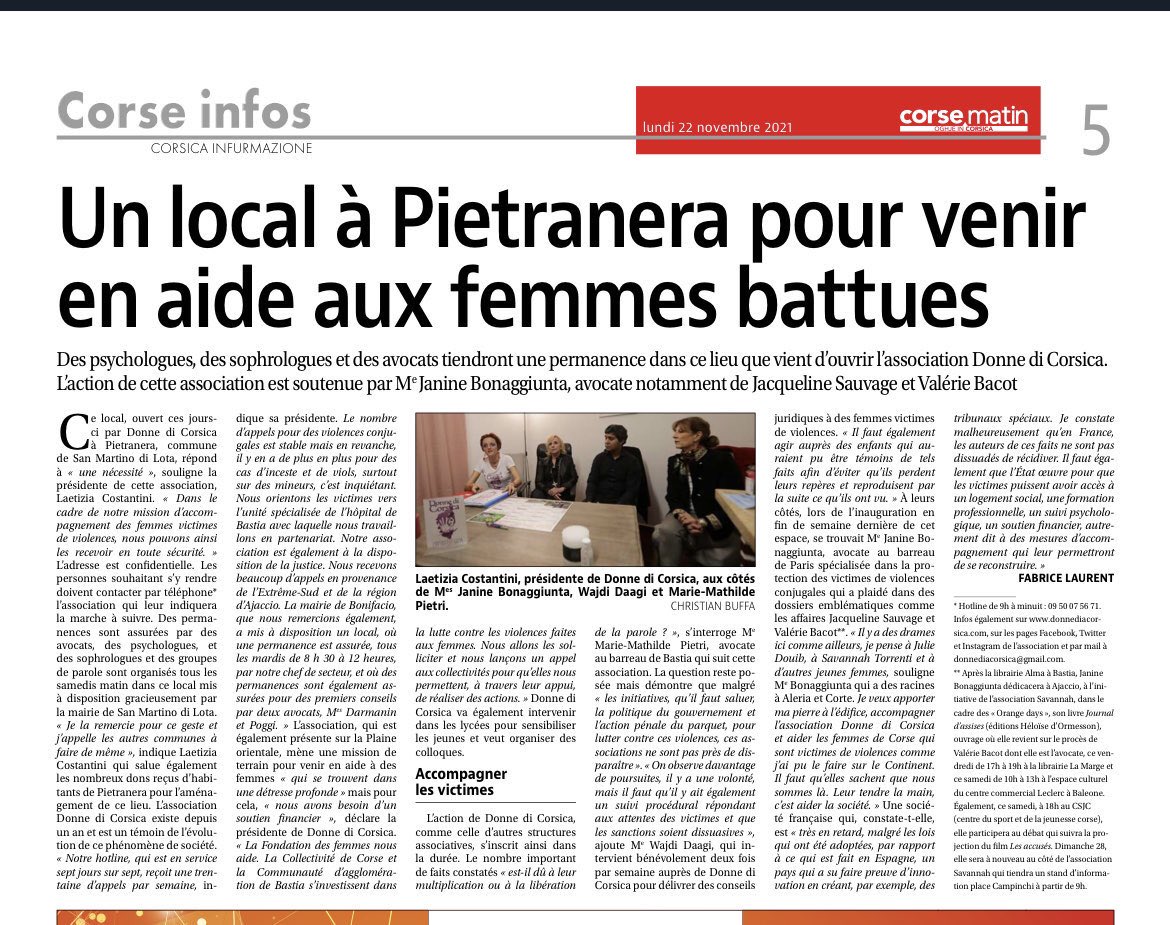 mcdemocrate's tweet photo. Saluons la mise à disposition gracieuse de la commune de Pietranera pour l’association Donne di Corsica qui vient en aide aux femmes victimes de violences . 
Des permanences de psychologues ,avocates et sophrologues vont être organisées. « tendre la main, c’est aider la société » https://t.co/vH0UryMfAn