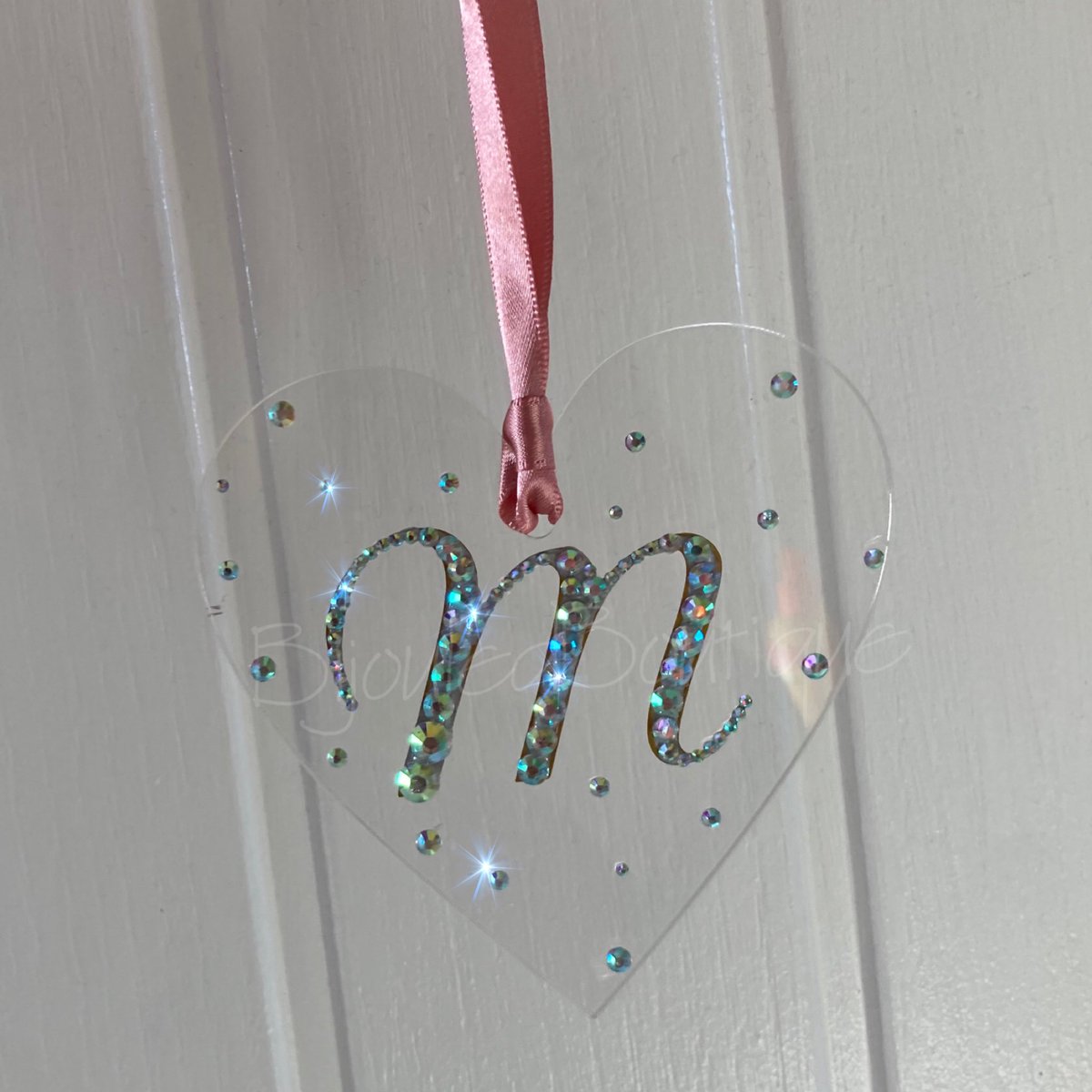 Our gorgeous clear hearts; available with;

🤍Up to three initials (Or Mum, Dad etc) 

🤍Any colour ribbon

🤍Choice of crystal colours 

£8.99. Free postage ✨💎