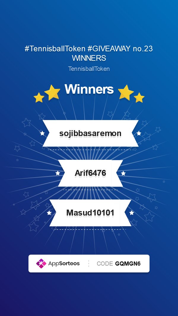 TennisBey (@tennisballtoken) on Twitter photo Here are our weekly #giveaway no.23 WINNERS:
<a href="/sojibbasaremon/">Sojib Ahmed Emon</a>
<a href="/Arif6476/">Leanda</a>
<a href="/Masud10101/">@Masud1010 #BSC #BRG</a>
The WINNERS provide BSC address here in the comments
๐ฅณ๐๐๐
Proof: app-sorteos.com/w/GQMGN6
#TennisballToken $TBT Here are our weekly #giveaway no.23 WINNERS:
<a href="/sojibbasaremon/">Sojib Ahmed Emon</a>
<a href="/Arif6476/">Leanda</a>
<a href="/Masud10101/">@Masud1010 #BSC #BRG</a>
The WINNERS provide BSC address here in the comments
๐ฅณ๐๐๐
Proof: app-sorteos.com/w/GQMGN6
#TennisballToken $TBT