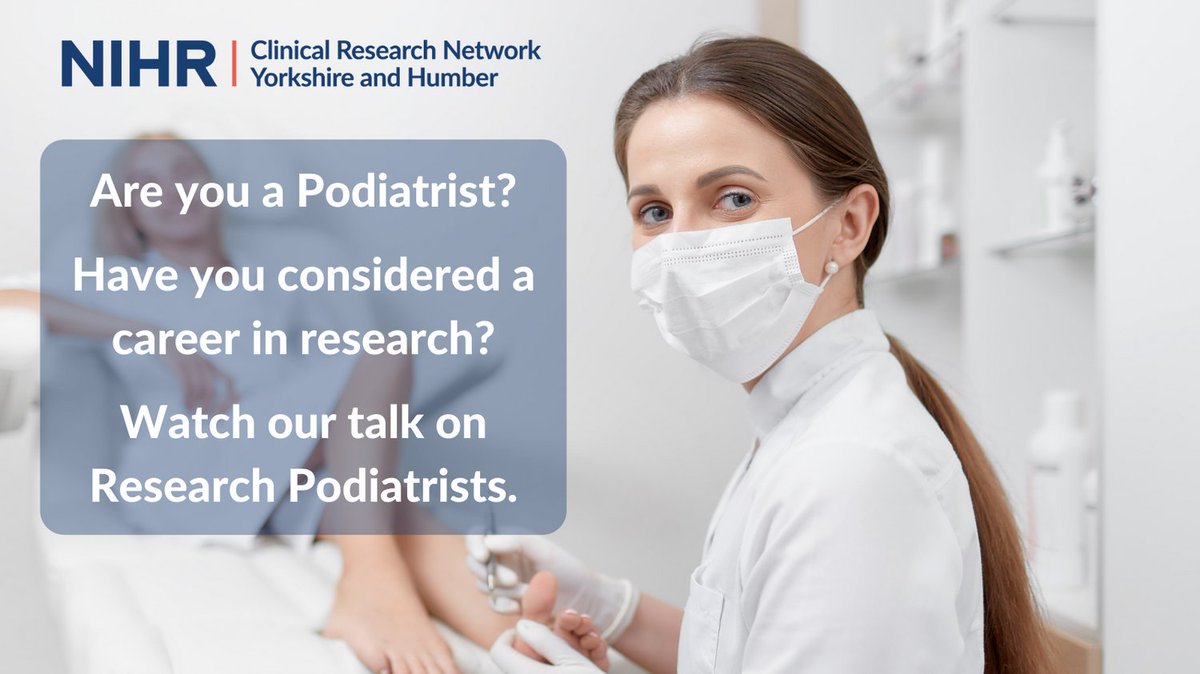 NIHR CRN Yorkshire & Humber (@nihrcrn_yorks) on Twitter photo Did you know that Podiatrists can become Researchers?
We created a talk detailing:
🔸Why we do research and its impact
🔸Research as part of a Podiatrist's role
🔸The role of a Research Podiatrist
The talk👉 rcpod.org.uk/become-a-podia…
#RCPod21 #savinglimbssavinglives <a href="/RoyColPod/">Royal College of Podiatry</a> Did you know that Podiatrists can become Researchers?
We created a talk detailing:
🔸Why we do research and its impact
🔸Research as part of a Podiatrist's role
🔸The role of a Research Podiatrist
The talk👉 rcpod.org.uk/become-a-podia…
#RCPod21 #savinglimbssavinglives <a href="/RoyColPod/">Royal College of Podiatry</a>