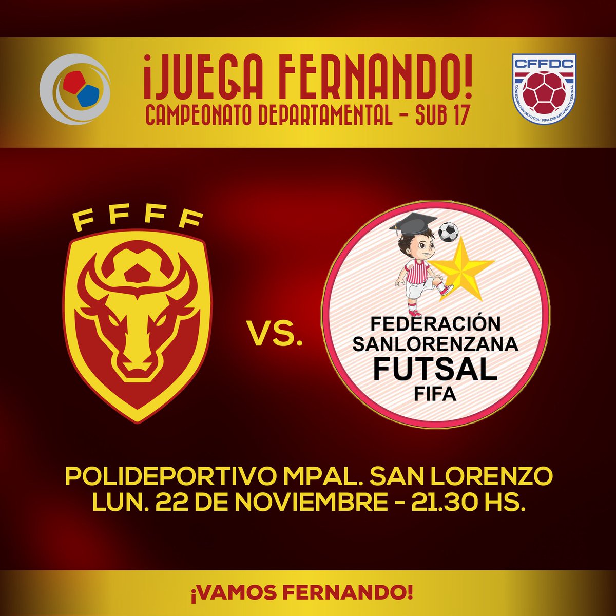 FFFF_Futsal's tweet photo. ¡HOY!

Fernando de la Mora, mide a San Lorenzo en busca de su primera victoria en el #CampeonatoNacionalSub17.

⌚ 21.30 hs.
🏟️ Polideportivo Mpal. de San Lorenzo

¡Vamos, los pibes! ❤️💛 https://t.co/GT9TFIYWIp
