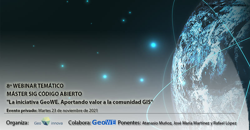 GeoInnovaASL's tweet photo. Si eres alumno de nuestro #Master código abierto no te pierdas el día 23 de Noviembre el #webinar sobre la iniciativa de @geowe_org para aportar valor a la comunidad #GIS https://t.co/9sCrffxYZD