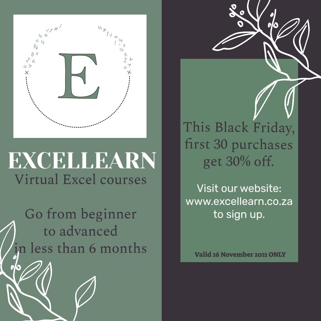 Excellearn_'s tweet image. Don’t 👏🏽 miss 👏🏽 out 👏🏽
#excel #learnexcel #exceltips #online #learnexcelonline #beginner #msexcel #exceltutorial #msexceltraining #bigads4smallbusiness #fyp #smallbusiness #blackfriday