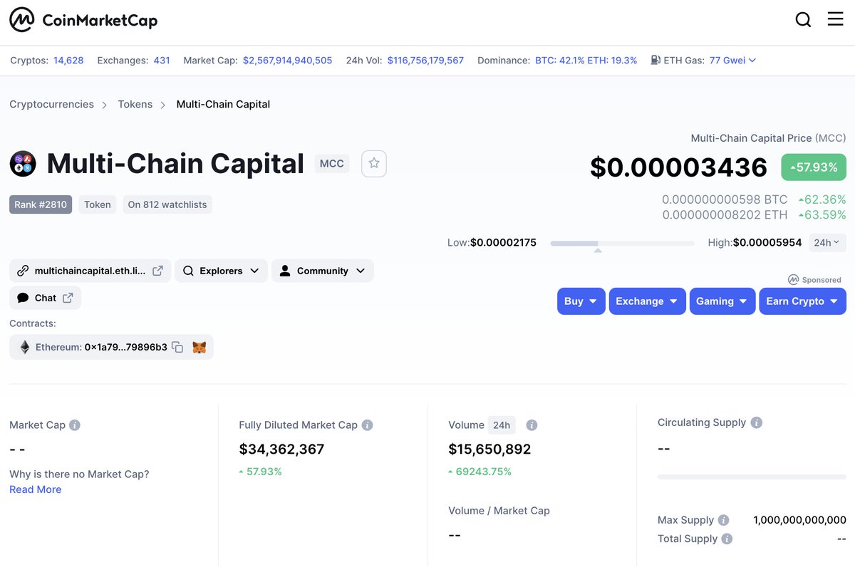 MulChainCapital's tweet photo. Multi-Chain Capital: $MCC Listed on @CoinMarketCap and @coingecko 🚀

CoinMarketCap:
https://t.co/kKGnmadgIf

CoinGecko:
https://t.co/lt6fRYtalh https://t.co/ioaUvnPP5J