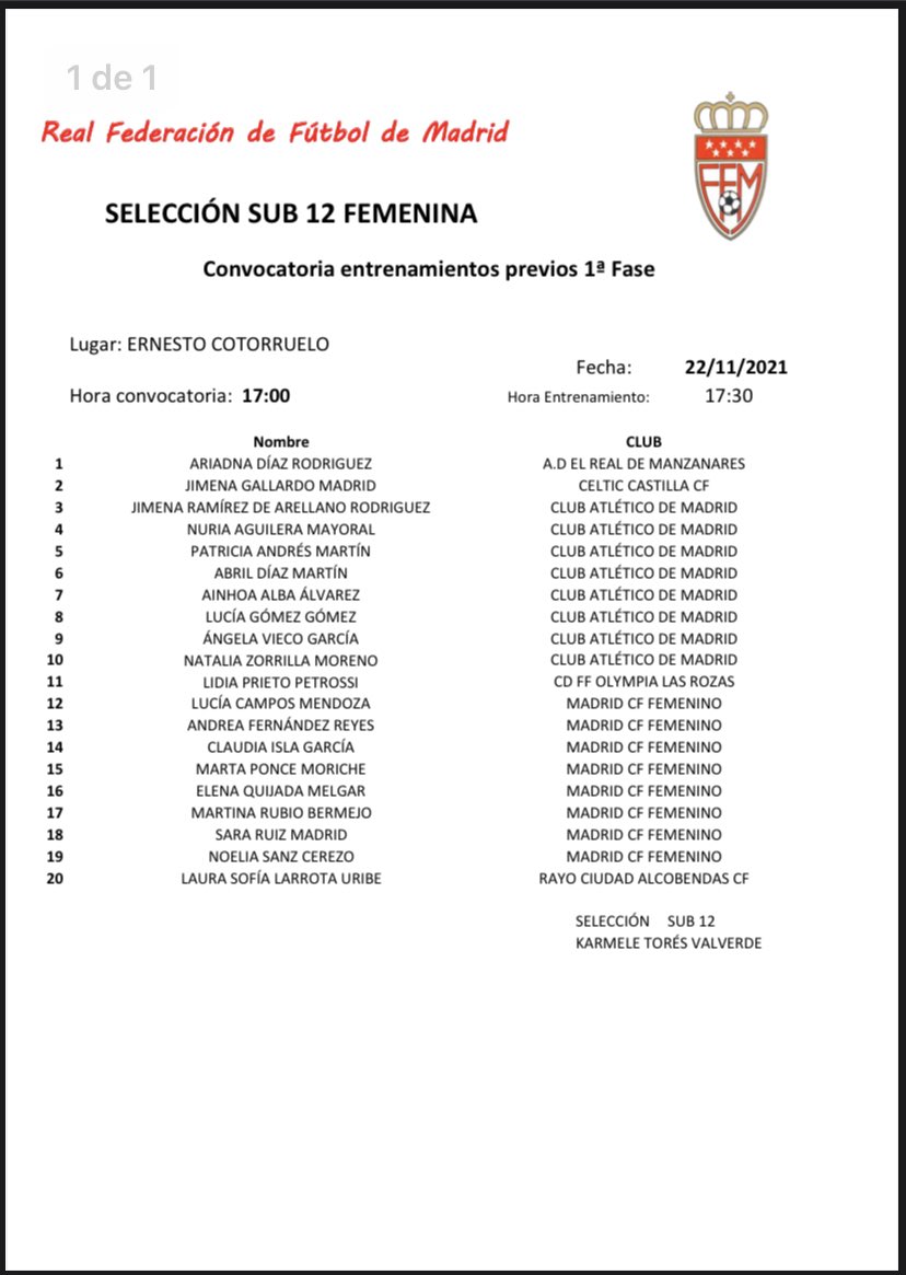 📝 CONVOCATORIAS #SEMADRID 

✔️ Regreso a lo entrenamientos de la selección Sub12 masculina y femenina 

✅ Citación #SeMadrid Sub12
17:30 horas Ernesto Cotorruelo

✅ Citación #SeMadridFem Sub12
17:30 horas Ernesto Cotorruelo

#SeMadrid | #SeMadridFem