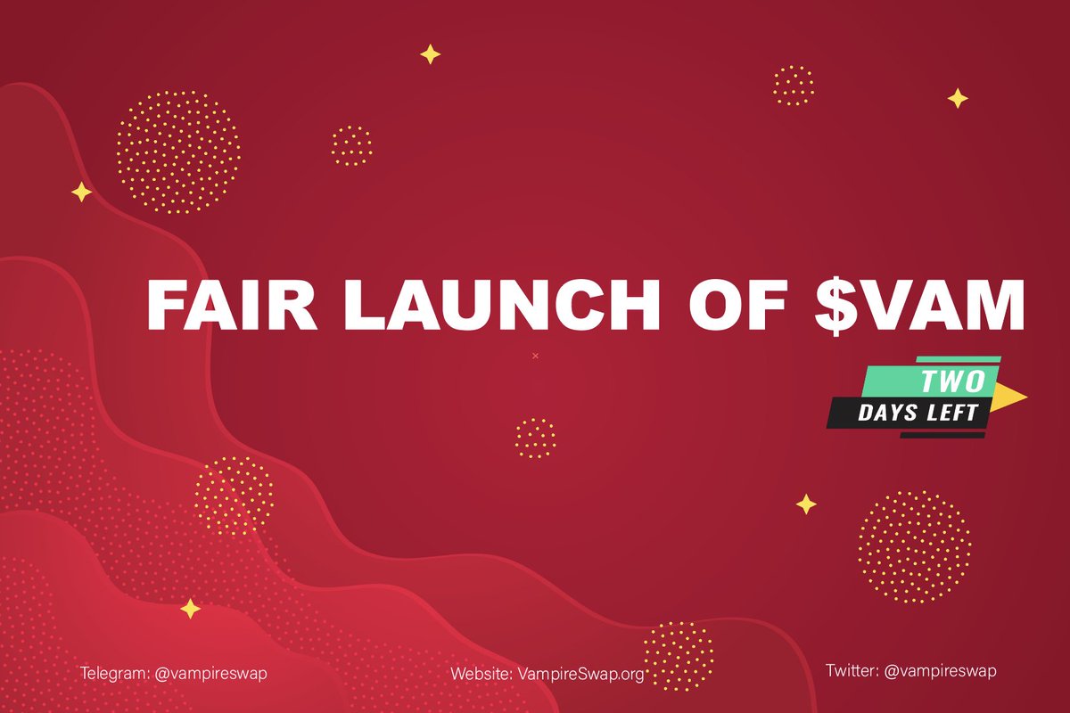 We're so excited to announce Fair Launch of $VAM token in 2 days: at 4pm UTC, Nov 24th 2021. 🚀🚀🚀

Some special in the way we do, make sure you will be clear about it, guys. 🥳🥳🥳

👉 Read more: vampireswap.medium.com/fair-launch-of…