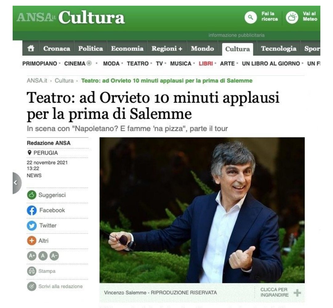 Vincenzo Salemme è a teatro con 'Napoletano? E famme 'na pizza'. 
Per tornare a ridere ed emozionarsi con lo stesso sentimento di speranza nel futuro.
Ecco le date del tour : vincenzosalemme.it/biglietti/