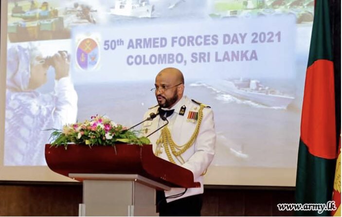 bdhclanka's tweet photo. Celebration of 50th #ArmedForcesDay of Bangladesh in Colombo. #SLDefenceSecretary General Kamal Gunaratne (Rtd) graced the occasion as the chief guest. Chief of Defense Staff, Air Force Commander and Navy Commander was present in the celebration @BDMOFA @theBDarmy @BDDiplomacy https://t.co/PBgYPhbiiI