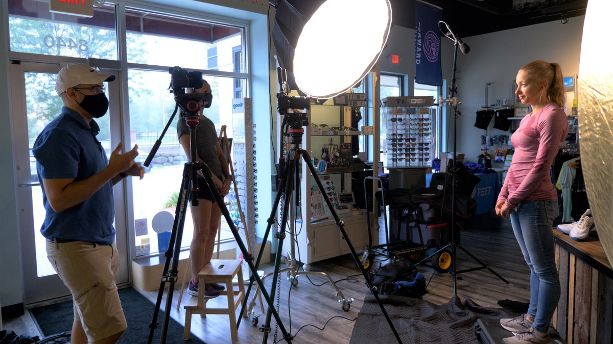 Wesley giving tips before filming a client testimonial with Fleet Feet Madison. @fleetfeetmadison.