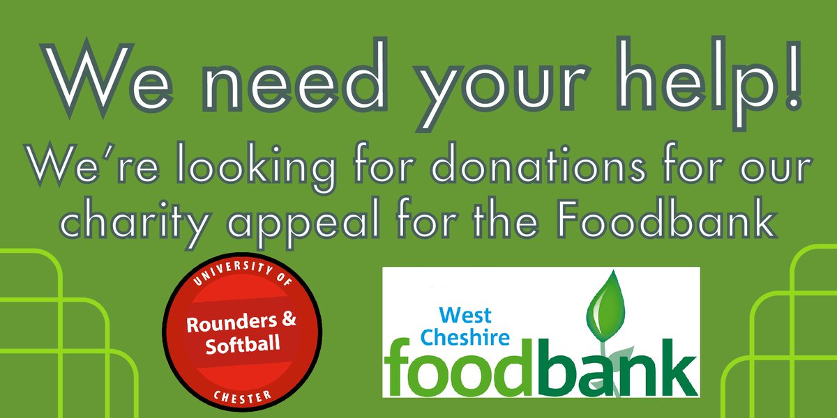 UoC Rounders & Softball (@chesterounders) on Twitter photo We’re looking for any donations from the Chester area to help us with our Foodbank appeal! <a href="/ShitChester/">12 years of Shitchester</a> any chance you could give this a retweet to help spread the message? 🤝 We’re looking for any donations from the Chester area to help us with our Foodbank appeal! <a href="/ShitChester/">12 years of Shitchester</a> any chance you could give this a retweet to help spread the message? 🤝