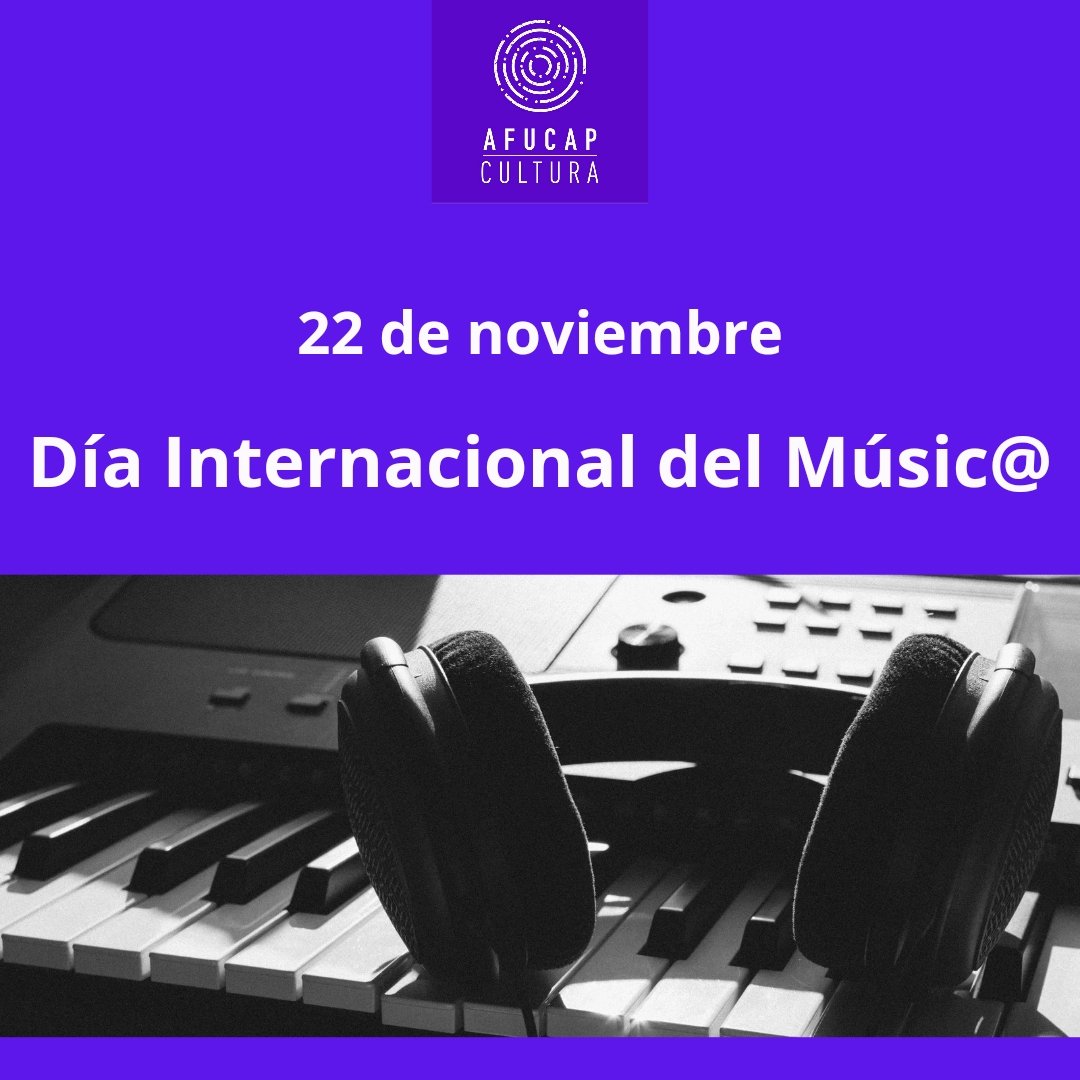 AfucapCultura's tweet photo. 📅 Hoy se celebra el Día Mundial del Músico/a, fecha en que se recuerda a Santa Cecilia, patrona de los/as músicos/as. Enviamos un caluroso saludo a quienes ejercen esta hermosa expresión artística 🌷🌷🌷🌷 #Afucap
https://t.co/ypWuKXB5p3 https://t.co/NM5SVrBgrA