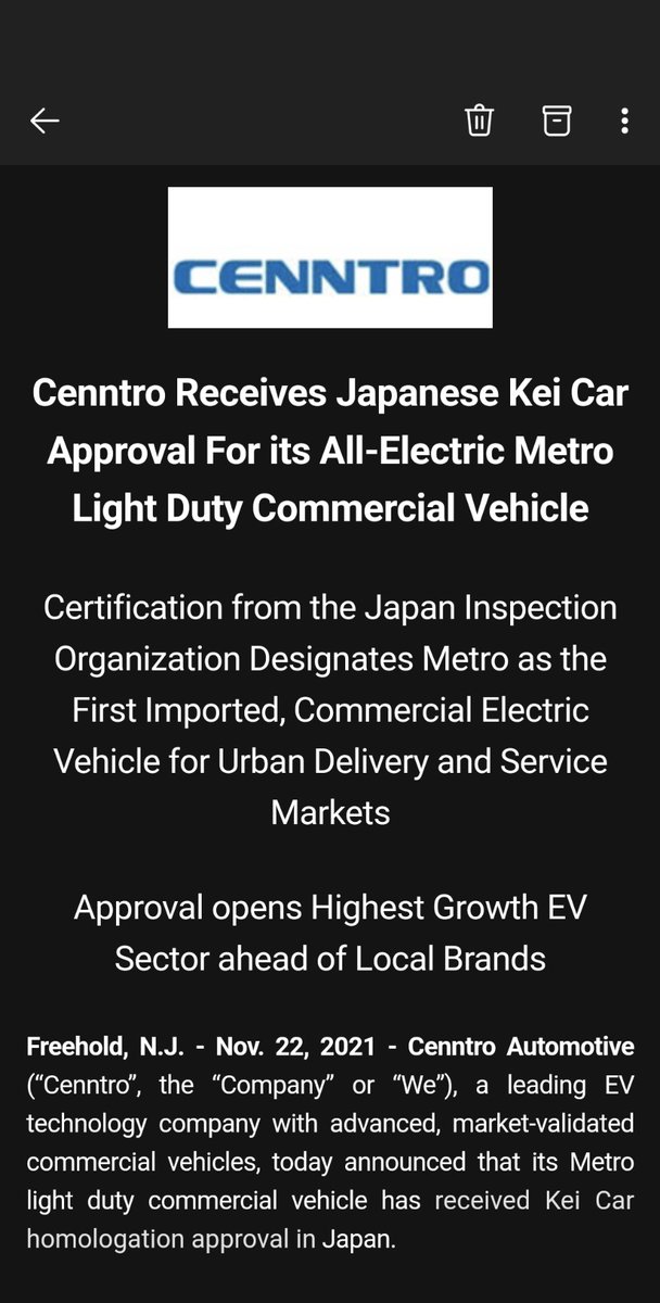 Someone748's tweet photo. $NAKD + #Cenntro Automotive #Group Receive #japanese Kei #Car Approval .... https://t.co/F6YclAUrMt