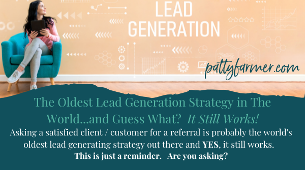 PattyFarmer's tweet photo. Getting referrals is like receiving a stamp of approval for all the hard work you've done. If someone was referred to you, chances are they have been looking for your product or service and need them.
 #StartWithStrategy #BrandingStrategy #BusinessCoach https://t.co/uBOCteaY52