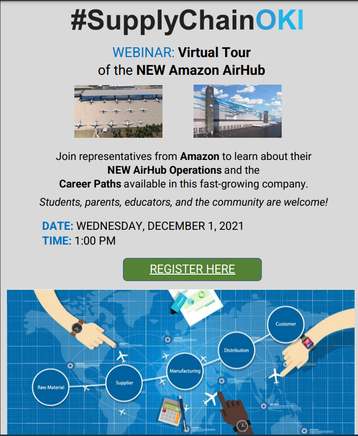 Supply Chain OKI Webinar: VIRTUAL TOUR of the NEW AMAZON AIRHUB. bit.ly/3HULTGD
#connectgrowserve #connectgrowadvance @NaviGoPrep <a href="/NKCESKids1st/">NKCES</a>