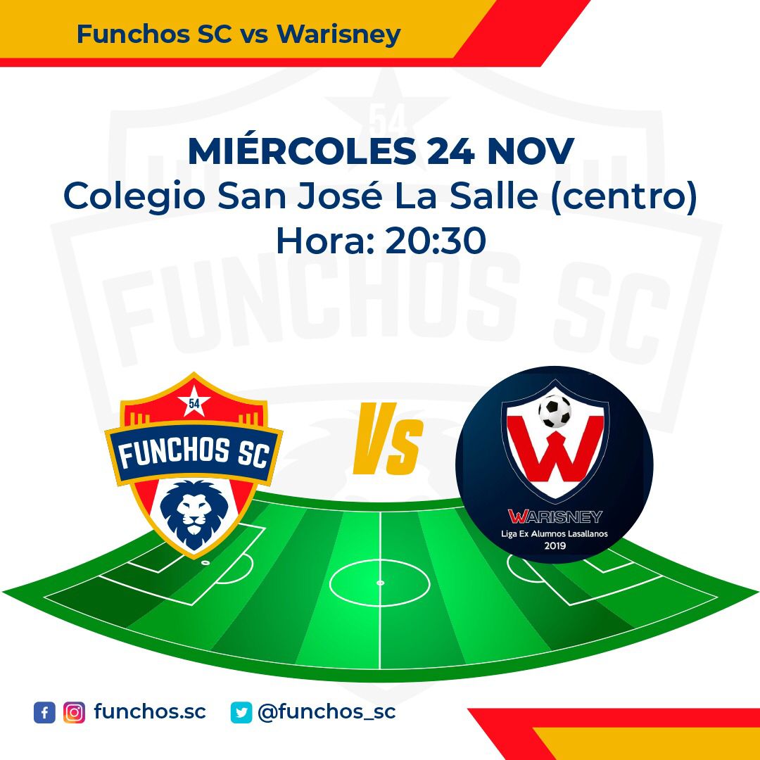 Volvemos a las canchas por el último partido de la primera ronda y a definir nuestro pase a la siguiente. Nos vemos el miércoles en cancha, están invitados!
#YoSoyFunchos