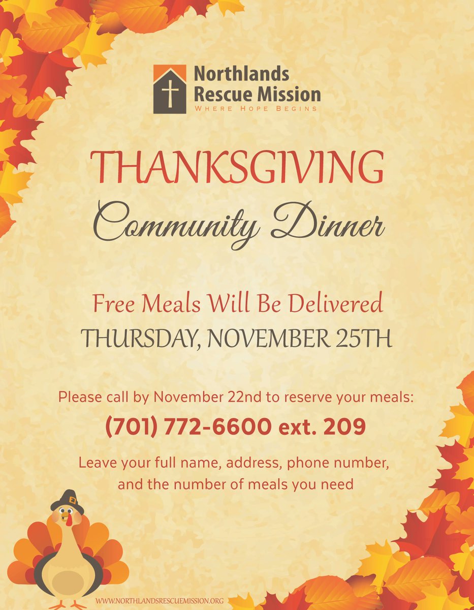 nrmission's tweet photo. Last chance to reserve meals for Thanksgiving delivery! Please call us as soon as possible if you need meals on Thanksgiving Day! 🦃 https://t.co/Tx8XLIuCgv