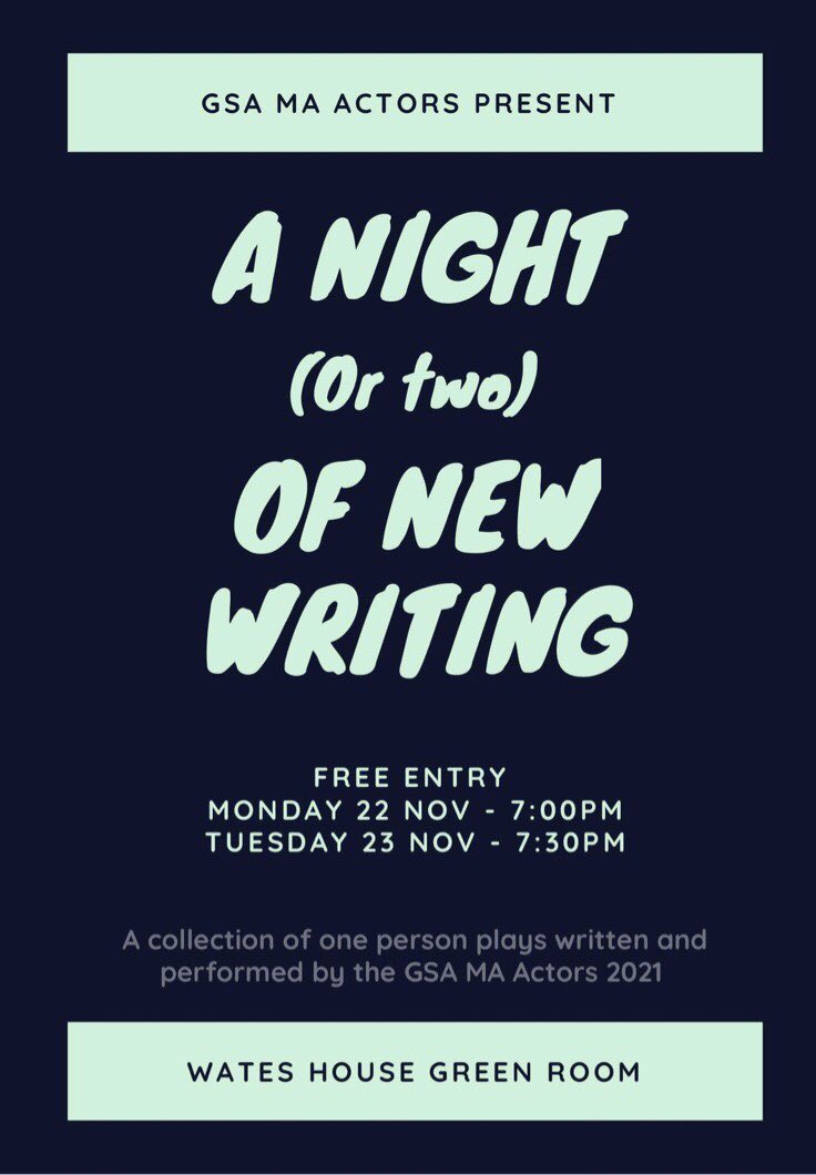 MAActorsGSA's tweet photo. Over the past two months we’ve been working on our Sustained Independent Projects! 

A collection of live pieces will be performed tonight and tomorrow at Wates Bar, please come along and support this fab bunch ✨ https://t.co/kNi5bG4bXk