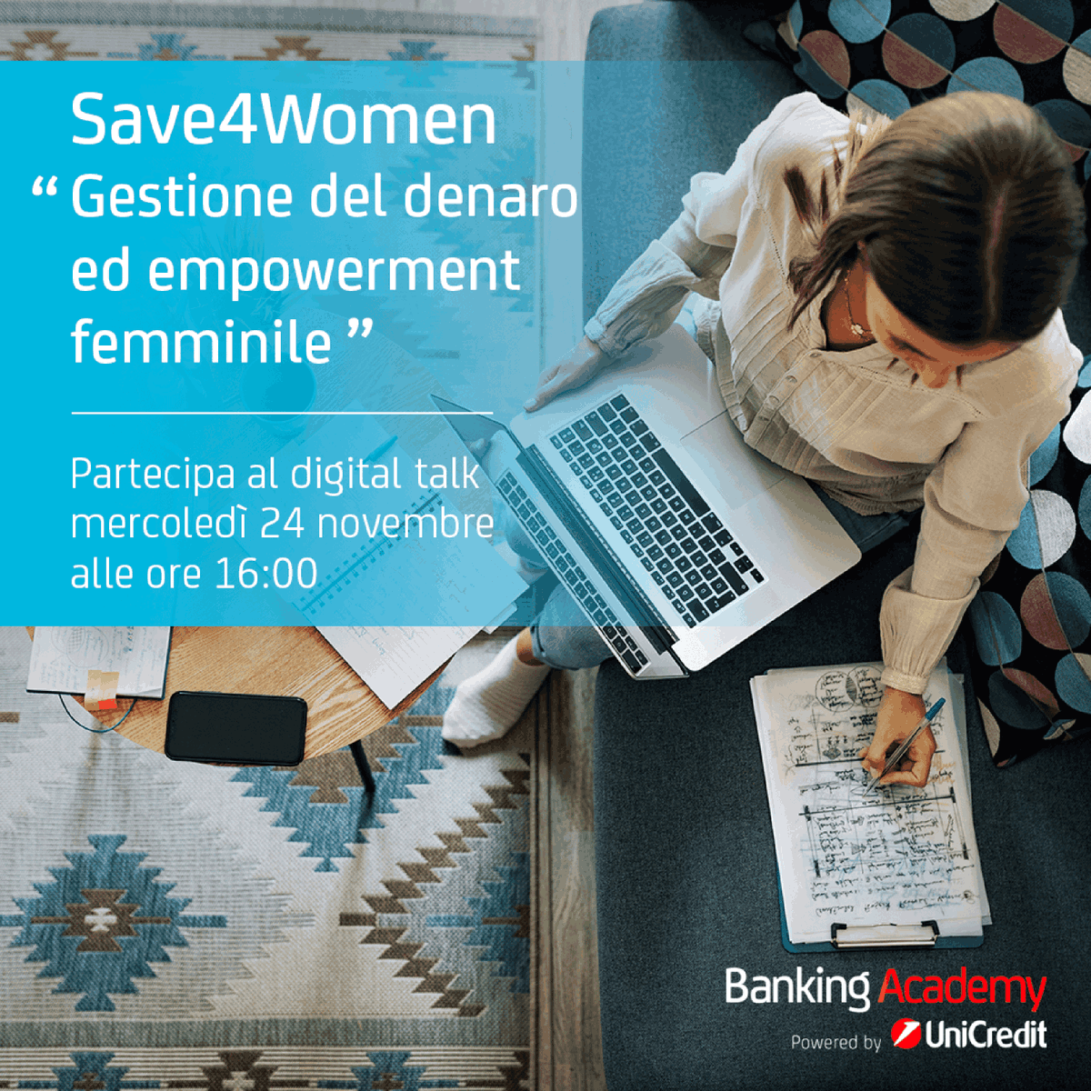 UniCredit_IT's tweet photo. #UniCredit4Education: "Gestione del denaro ed empowerment femminile". Partecipa il 24/11 all'evento online conclusivo di #Save4Women di #UniCredit #BankingAcademy, una riflessione su presente e futuro dell’#educazionefinanziaria per donne e giovani. Info: https://t.co/h7HnSADVb6. https://t.co/2hCG061rrT
