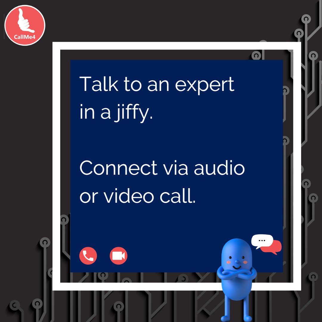 CallMe4_USA's tweet photo. CallMe4, one app to connect with 1000+ #experts. Contact a #professional via audio or video call with just a click. Enjoy #consultation services at your fingertips. https://t.co/PYsuybVodt