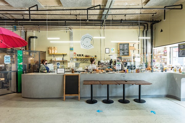 Safely get your coffee right here at Catford Mews, natural light brightening up the space along with the airy and spacious interior. We always make sure social distancing is done here.