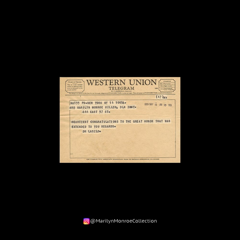 MarilynMonroe's tweet photo. A telegram sent to Marilyn Monroe from Erno Laszlo.

📸: @MMCollection 

@ErnoLaszlo #MarilynMonroe #ErnoLaszlo #Makeup #Telegram #Skincare https://t.co/lmcrDm71zO