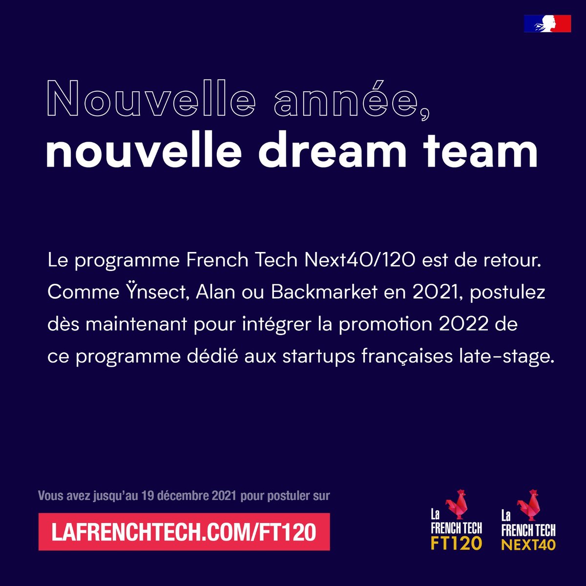 FrenchTech_Est's tweet image. Appel à candidature #FrenchTech120 #Next40
👉🏼 Un accompagnement conçu pour les scale-up françaises en capacité de devenir des leaders technologiques de rang mondial ! 
Candidatures jusqu&apos;ai 19/12 : lafrenchtech.com/fr/la-france-a…