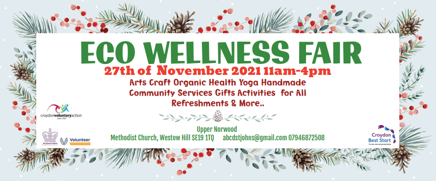 CroydonVA's tweet photo. Don't miss the Eco Wellness Fair in #UpperNorwood this weekend! On Saturday 27/11 at the Methodist Church, 11am to 4pm. Activities, gifts, yoga and more for the all community. Please RT @croydonevents #croydontogether #croydon #beststart https://t.co/9fweP0tPS3