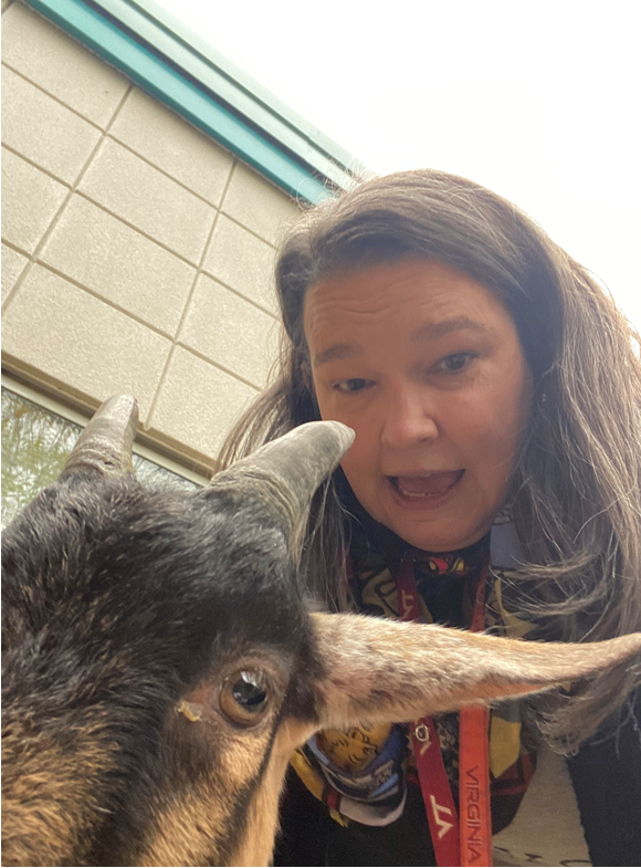 FHESLibrary's tweet photo. Has the Crazy Cat Lady turned into the Crazy Goat Lady? #FHESfamily #sohappytogether 😍😍 https://t.co/Gmn0xck66e