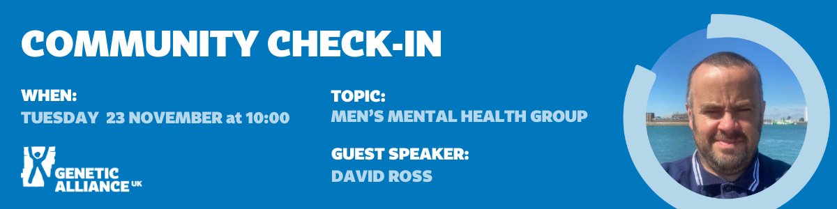 RareBeacon's tweet image. This week's @GeneticAll_UK Community check-in will be TOMORROW with @malezebra20202! 

David began a successful #International #MentalHealth #VirtualGroup for #Men living with #RareConditions

Email contactus@geneticalliance.org.uk for joining details!