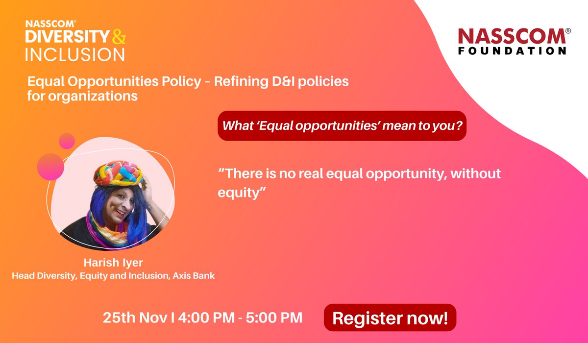 Creating a revolution in the industry, <a href="/hiyer/">harish 🏳️‍🌈 (he/she)</a> is setting high benchmarks in creating policy changes to support the #LGBTQAI+ community on the #EqualOpportunity front. Catch her LIVE on 25th Nov | 4PM. Register Now - bit.ly/30AAaMr

#DiversityandInclusion #equity