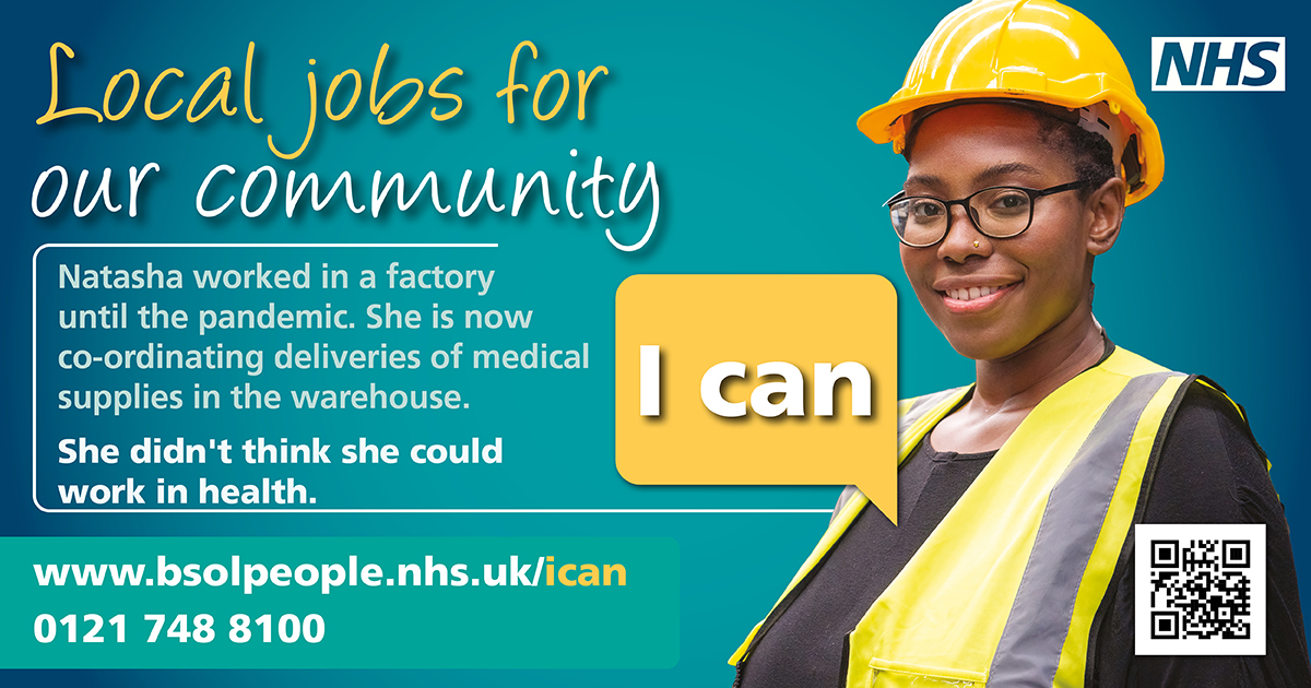 NHSBSol's tweet photo. If you’re unemployed and live in Birmingham and Solihull, we could have the job for you!

🙋 Our I Can programme offers pre-employment training and a guaranteed interview for entry-level roles in health and social care.

📲 Visit: https://t.co/6mvsVkpK7C
📞 Call: 0121 74 88 100 https://t.co/t3L3W7LWF4