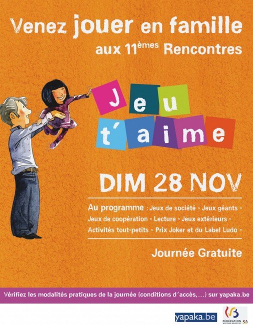 #Gratuit : "Jeu t'aime" ce 28/11 dans 10 villes. Infos sur yapaka.be