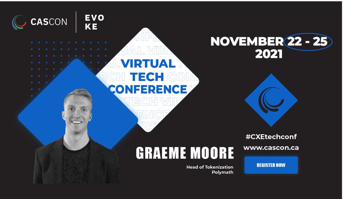 Happening today at 3:45 PM ET! Catch our Head of Tokenization <a href="/graememoore/"></a> live-stream into  <a href="/IBMCanada/">IBM Canada</a>'s CASCON X @EvokeConf 2021 to talk all things Polymath, <a href="/PolymeshNetwork/">Polymesh</a>, and security tokens. 

Sign up for the virtual #CXEtechconft here: hubs.la/H0_BC5L0