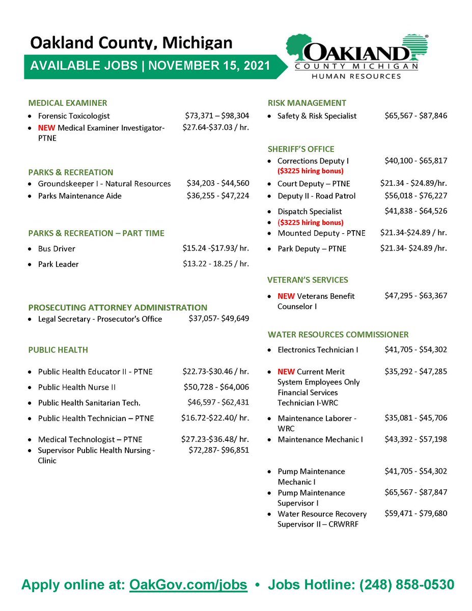 #Hiring at <a href="/OakGov/">Oakland County</a>
 ---> Apply online at: OakGov.com/jobs • Jobs Hotline: (248) 858-0530 #OaklandCounty #governmentjobs #MichiganJobs