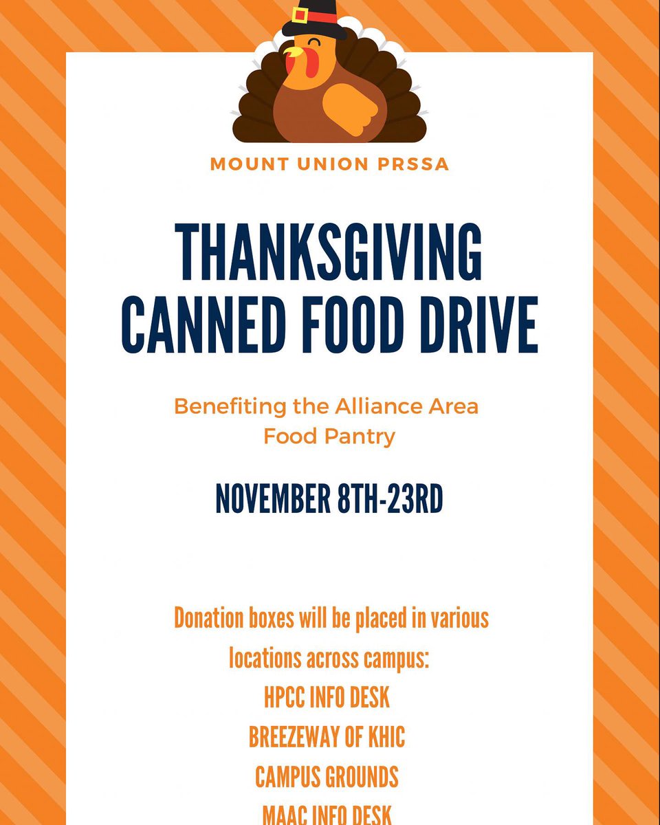 Reminder that our food drive ends tomorrow, so you still have time to donate!! All donations benefit the Alliance Community Pantry!