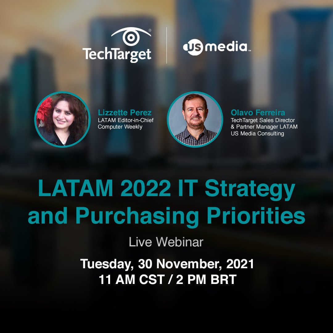 USMediaConsult's tweet image. Have you registered for our webinar on IT Strategy and Purchasing Priorities? Save the date: November 30th, at 11am CST/2pm BRT. Register now at bit.ly/3nPQCQi

#TechTarget #PremiumSolutions #ITStrategy #b2b #TechSolutions #data #PurchaseIntent #b2bmarketplace