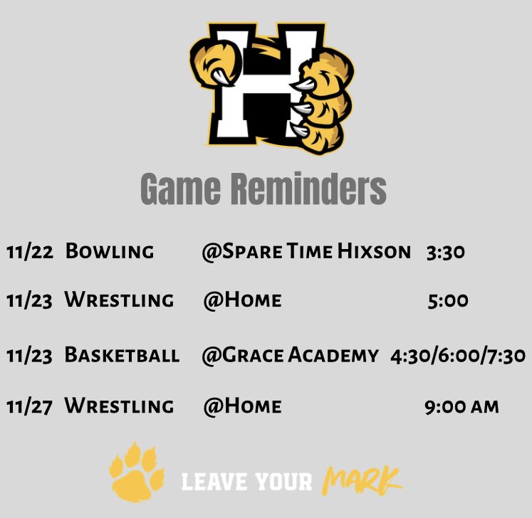 hxhsprincipal's tweet photo. Come support our Wildcat athletes this week!! #leaveyourmark https://t.co/4lUGIu0K90