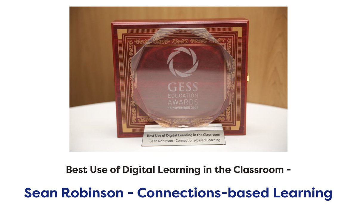 sr_tutor's tweet photo. Great to see #connectionsbasedlearning recognized by @GESSeducation at the #GESSawards in Dubai for Best Use of Digital Learning in the Classroom. #TeachCBL #TeachersMatter https://t.co/ktx8HsI998